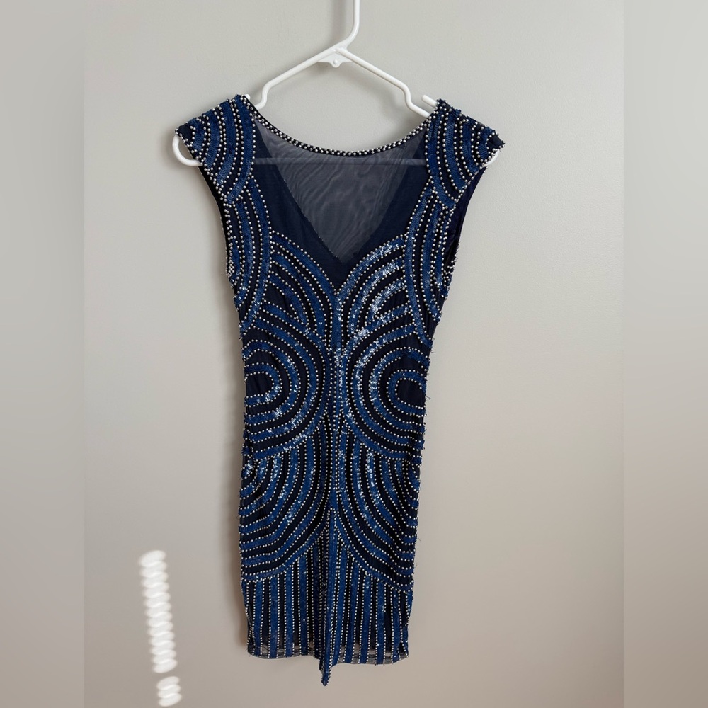 NWT Parker Black size 4 Beaded Formal Mini Dress Cadet Blue - READ